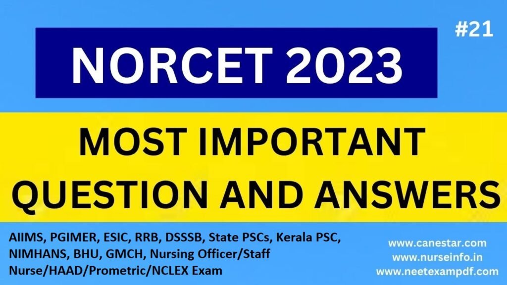 QUESTIONS FOR AIIMS, PGIMER, ESIC, RRB, DSSSB, State PSCs, Kerala PSC, NIMHANS, BHU, GMCH, SNB, Nursing Officer/Staff Nurse/HAAD/Prometric/NCLEX