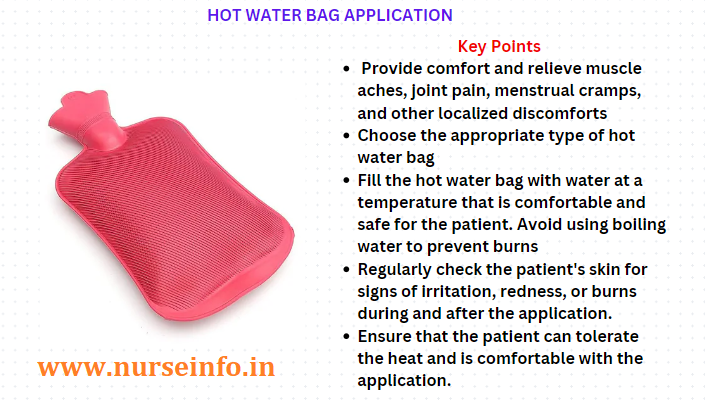Hot water bag application - hot application - KEY POINTS