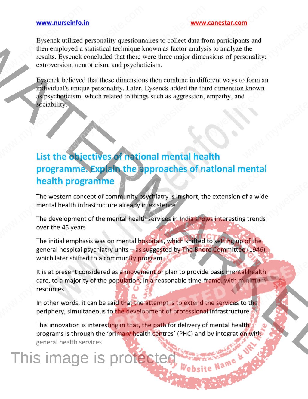 MENTAL HEALTH NURSING – I (Psychiatric Nursing) Notes/Book, MSC FIRST ...