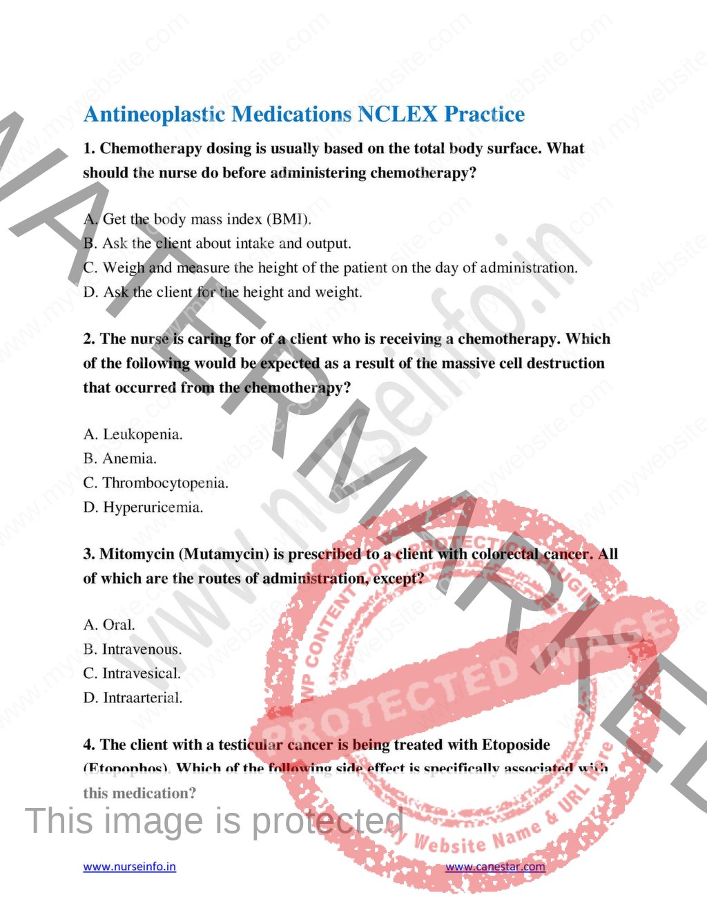 NCLEX PRACTICE QUESTIONS AND ANSWERS (PDF) PHARMACOLOGY | Nurseinfo